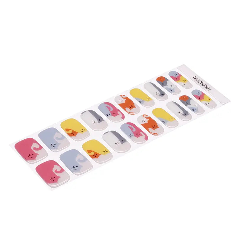 Adorable Cat Gel Stickers — Semi-Cured Gel Nail Wraps