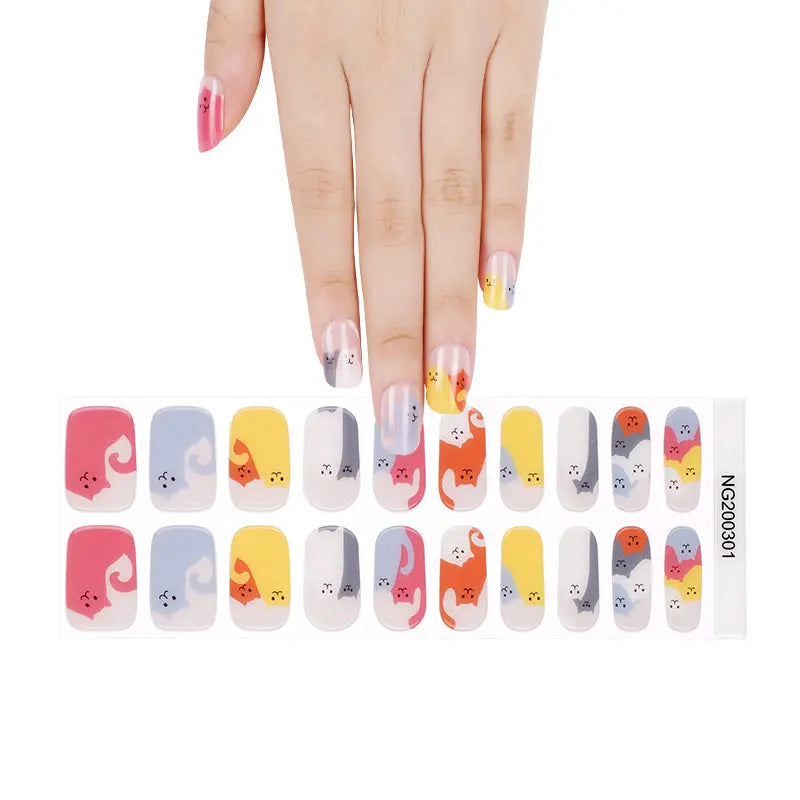 Adorable Cat Gel Stickers — Semi-Cured Gel Nail Wraps