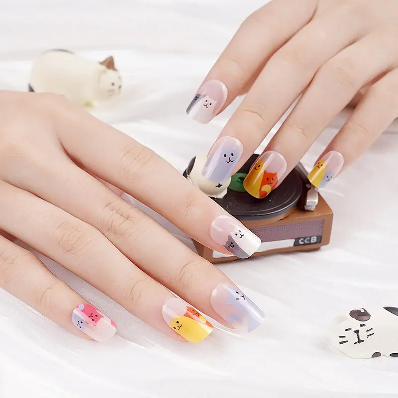 Adorable Cat Gel Stickers — Semi-Cured Gel Nail Wraps