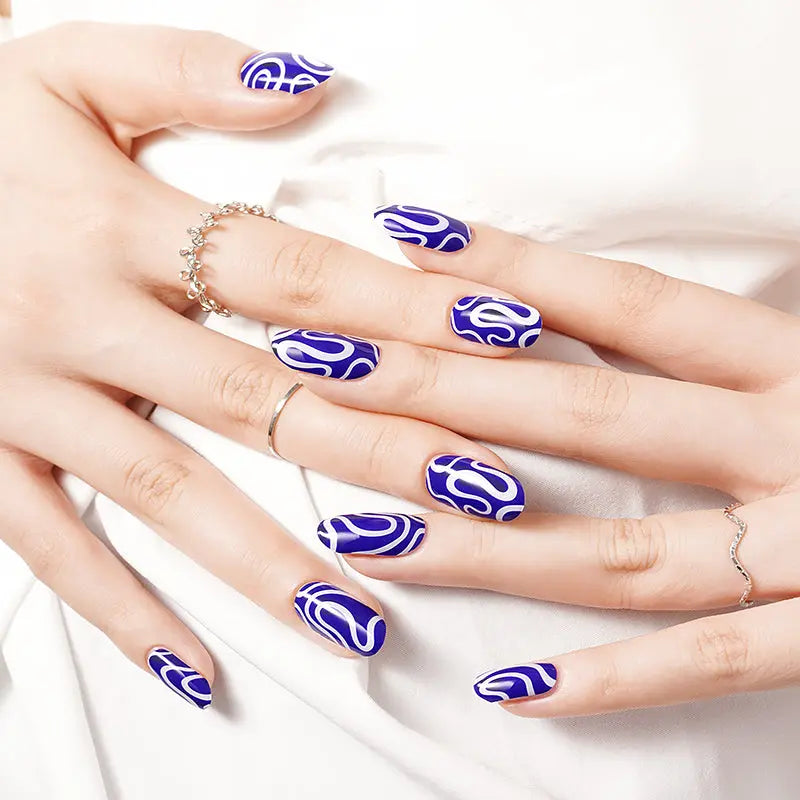 Blue Squiggle Strips Gel Stickers — Semi-Cured Gel Nail Wraps