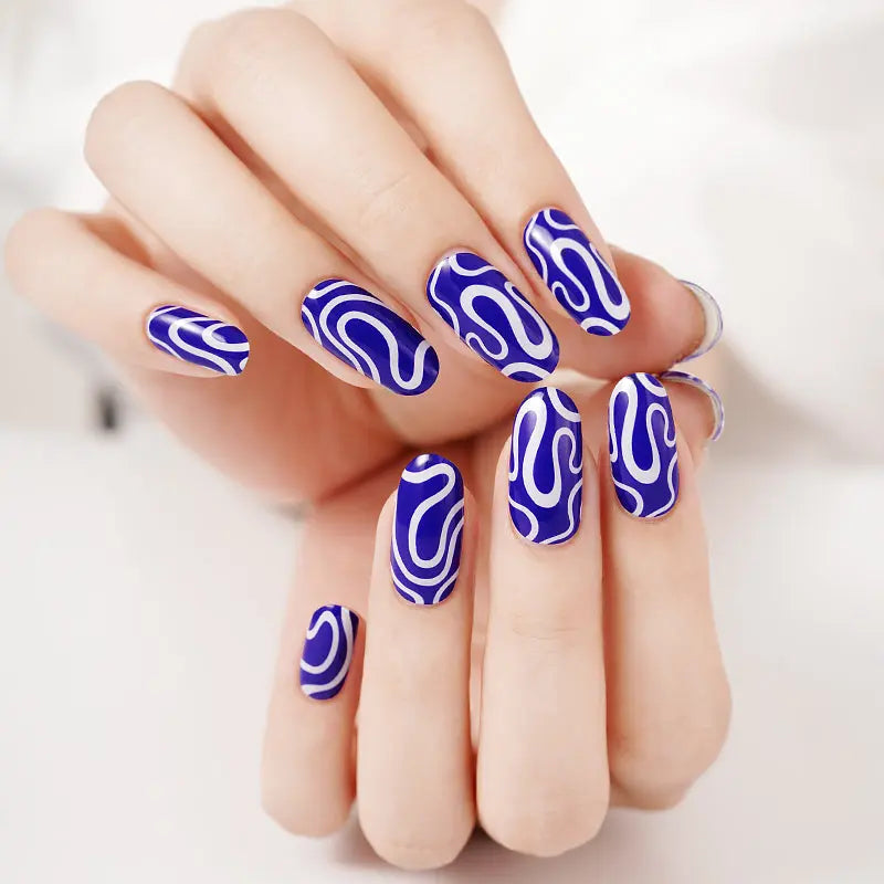 Blue Squiggle Strips Gel Stickers — Semi-Cured Gel Nail Wraps