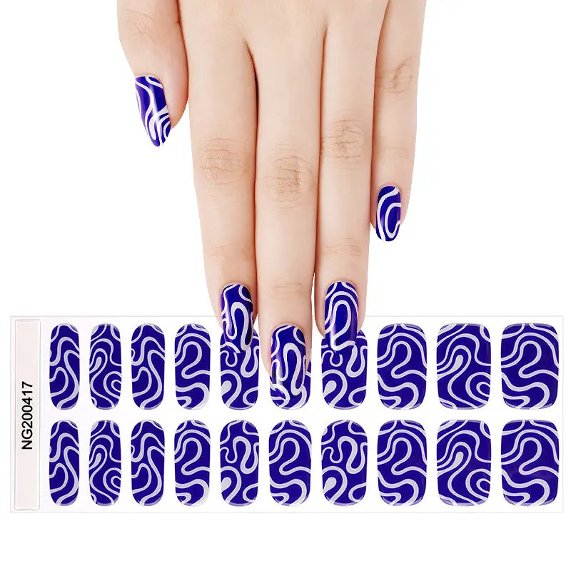 Blue Squiggle Strips Gel Stickers — Semi-Cured Gel Nail Wraps