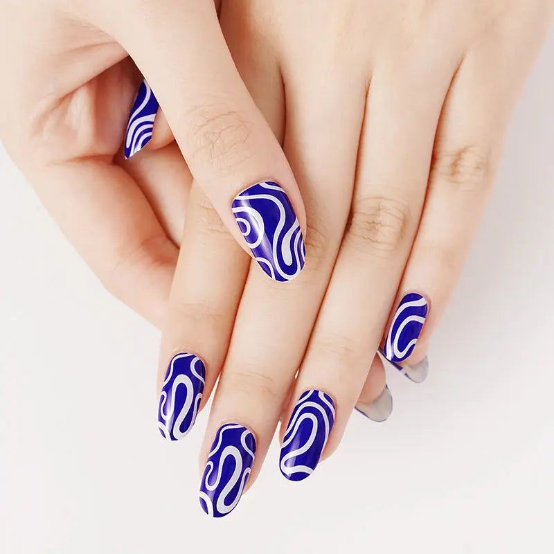 Blue Squiggle Strips Gel Stickers — Semi-Cured Gel Nail Wraps