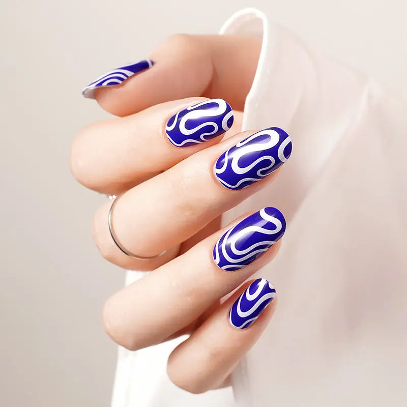 Blue Squiggle Strips Gel Stickers — Semi-Cured Gel Nail Wraps