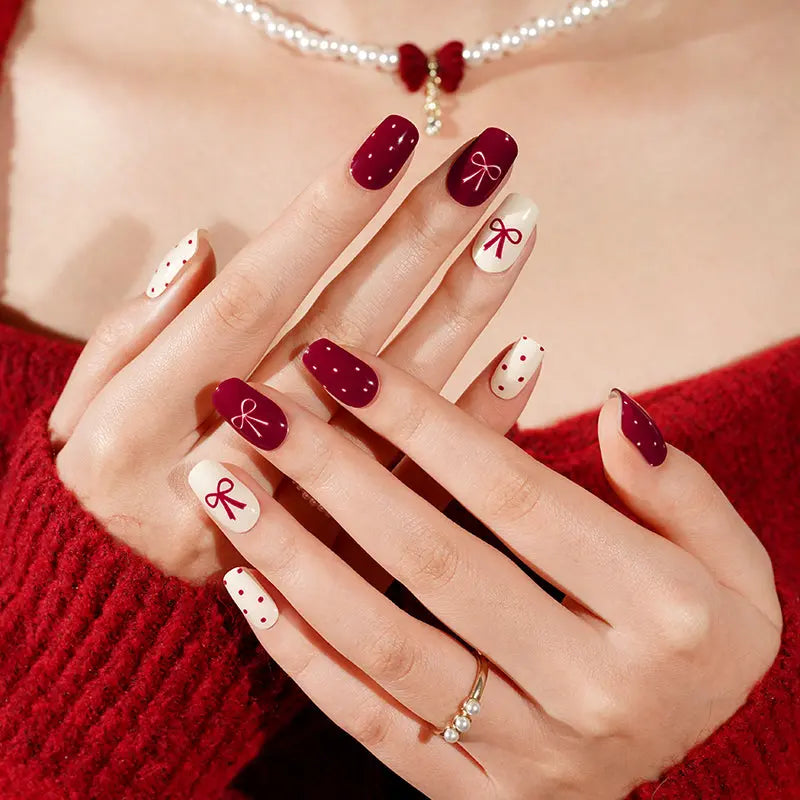 Bows With Polka Dots Gel Stickers Customizable For Brands — Semi-Cured Gel Nail Wraps