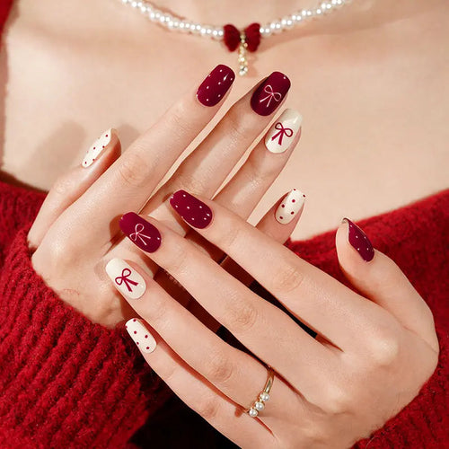 Bows With Polka Dots Gel Stickers Customizable For Brands — Semi-Cured Gel Nail Wraps