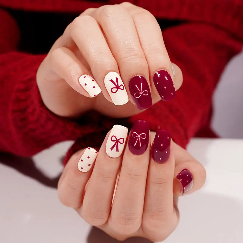 Bows With Polka Dots Gel Stickers Customizable For Brands — Semi-Cured Gel Nail Wraps