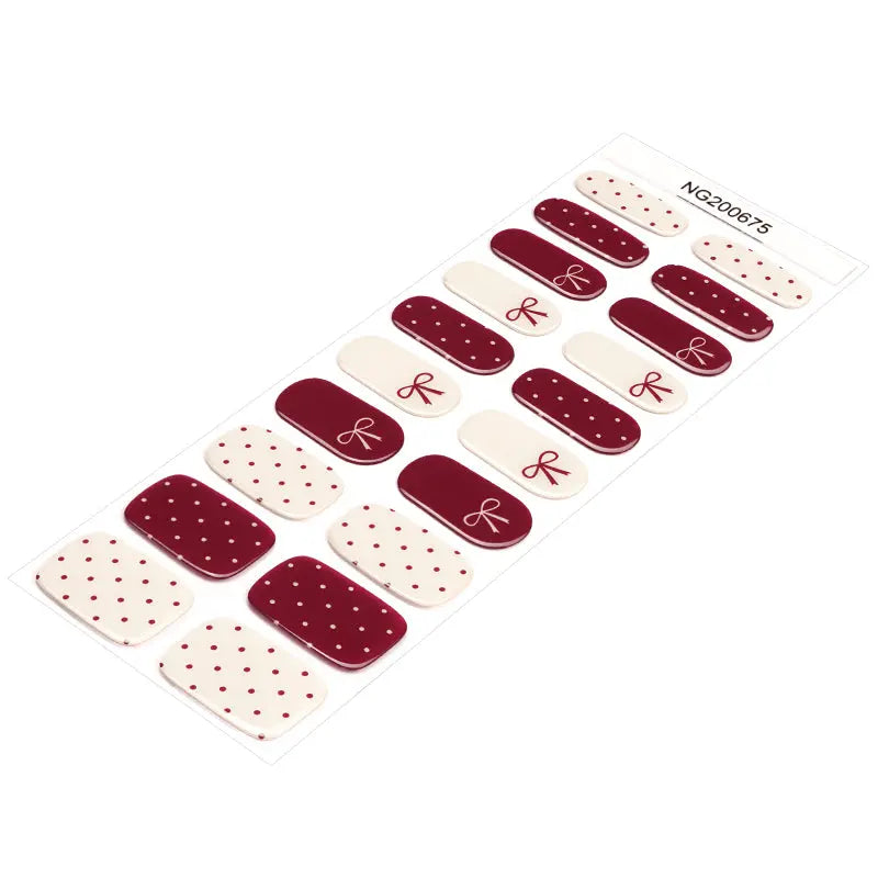 Bows With Polka Dots Gel Stickers Customizable For Brands — Semi-Cured Gel Nail Wraps