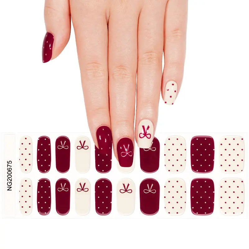 Bows With Polka Dots Gel Stickers Customizable For Brands — Semi-Cured Gel Nail Wraps
