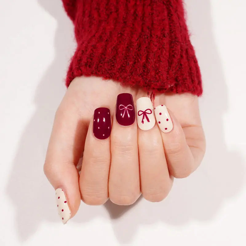 Bows With Polka Dots Gel Stickers Customizable For Brands — Semi-Cured Gel Nail Wraps