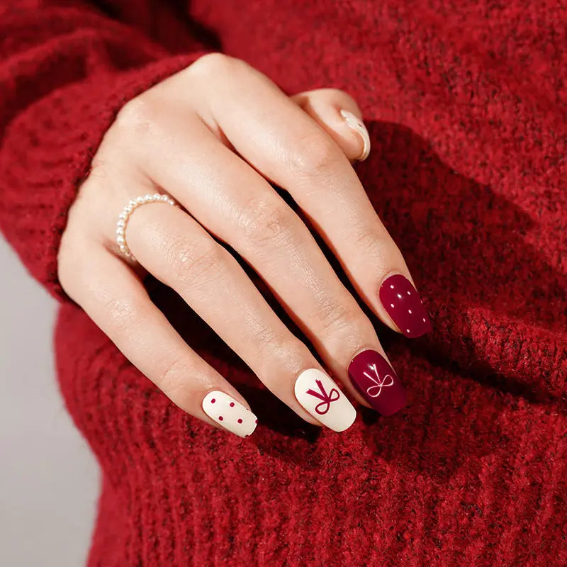 Bows With Polka Dots Gel Stickers Customizable For Brands — Semi-Cured Gel Nail Wraps