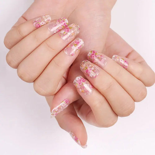 Bulk Best Gel Sticker Pink Rose Garden Art Wraps — Semi-Cured Gel Nail Wraps