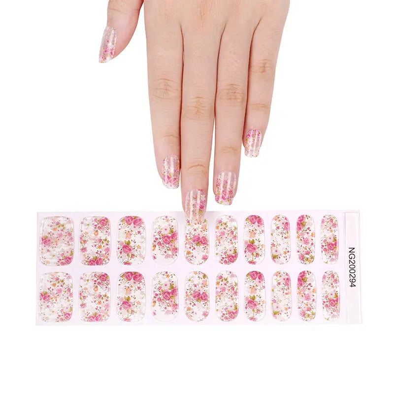 Bulk Best Gel Sticker Pink Rose Garden Art Wraps — Semi-Cured Gel Nail Wraps