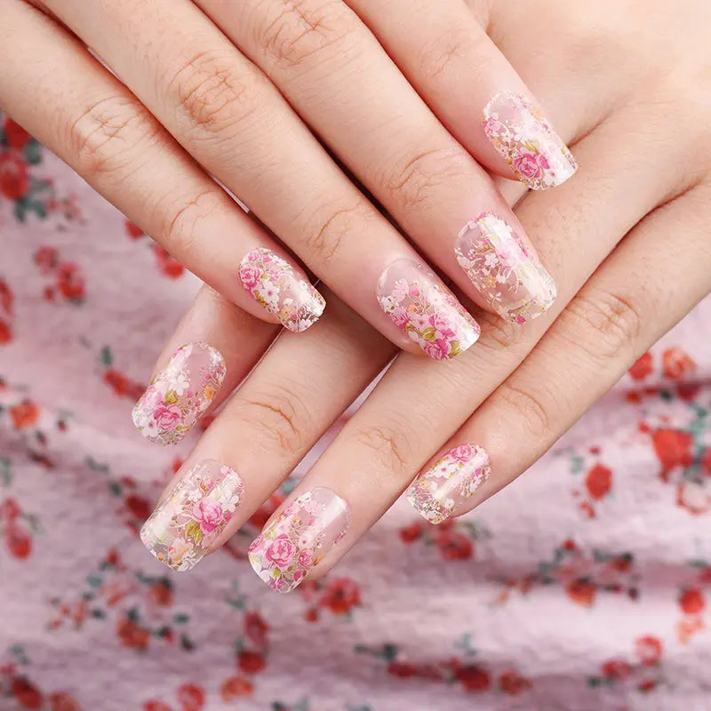 Bulk Best Gel Sticker Pink Rose Garden Art Wraps — Semi-Cured Gel Nail Wraps
