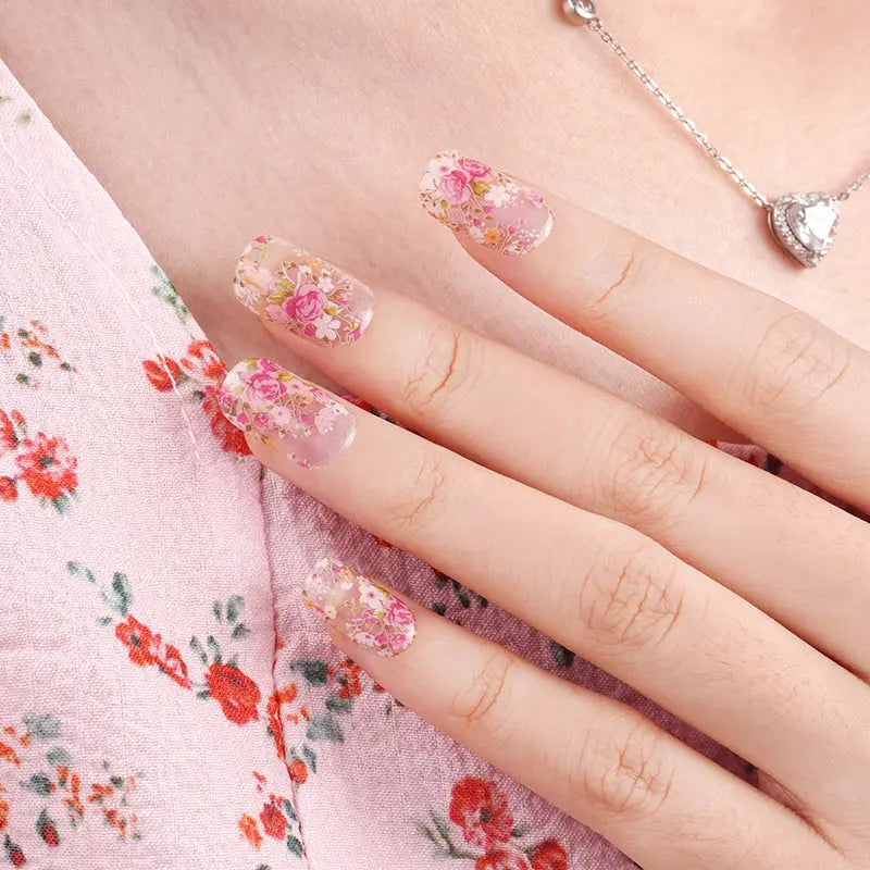 Bulk Best Gel Sticker Pink Rose Garden Art Wraps — Semi-Cured Gel Nail Wraps
