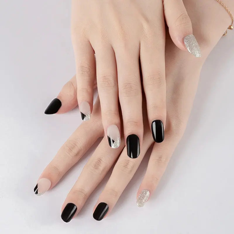 Bulk Semi Cured Strips Glitter Black Christmas — Semi-Cured Gel Nail Wraps