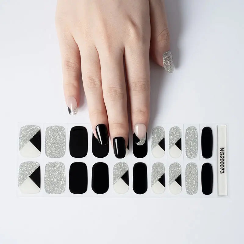 Bulk Semi Cured Strips Glitter Black Christmas — Semi-Cured Gel Nail Wraps