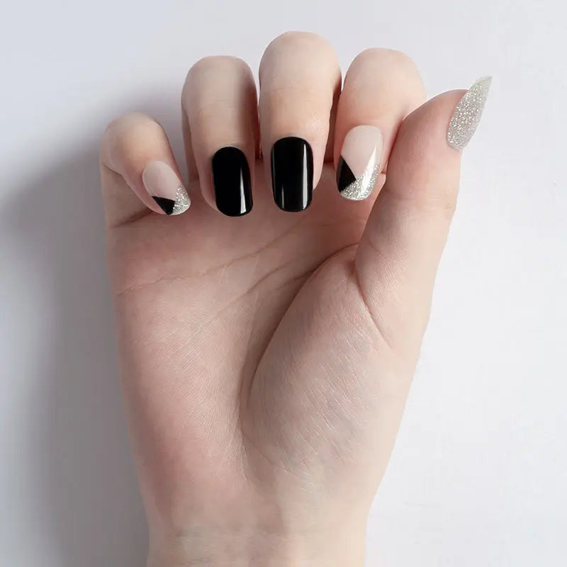 Bulk Semi Cured Strips Glitter Black Christmas — Semi-Cured Gel Nail Wraps