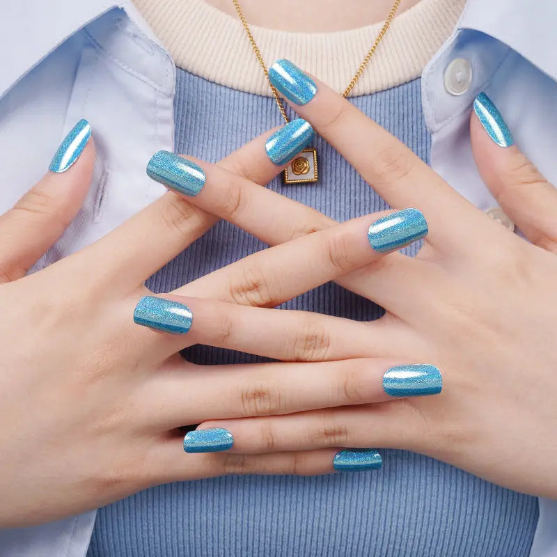 Bulk Order Blue Gel Laser Glitter Whoelsale Gel Stickers — Semi-Cured Gel Nail Wraps