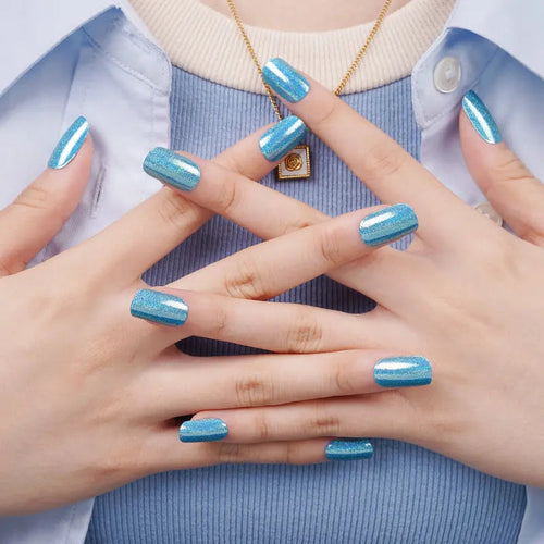 Bulk Order Blue Gel Laser Glitter Whoelsale Gel Stickers — Semi-Cured Gel Nail Wraps