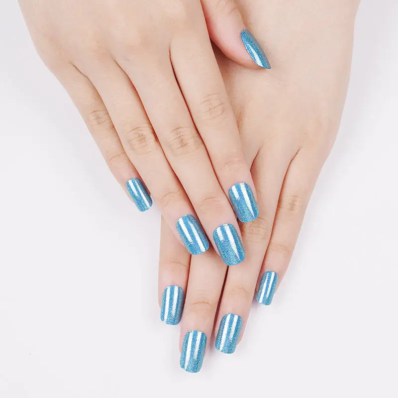 Bulk Order Blue Gel Laser Glitter Whoelsale Gel Stickers — Semi-Cured Gel Nail Wraps