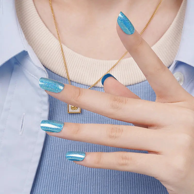 Bulk Order Blue Gel Laser Glitter Whoelsale Gel Stickers — Semi-Cured Gel Nail Wraps