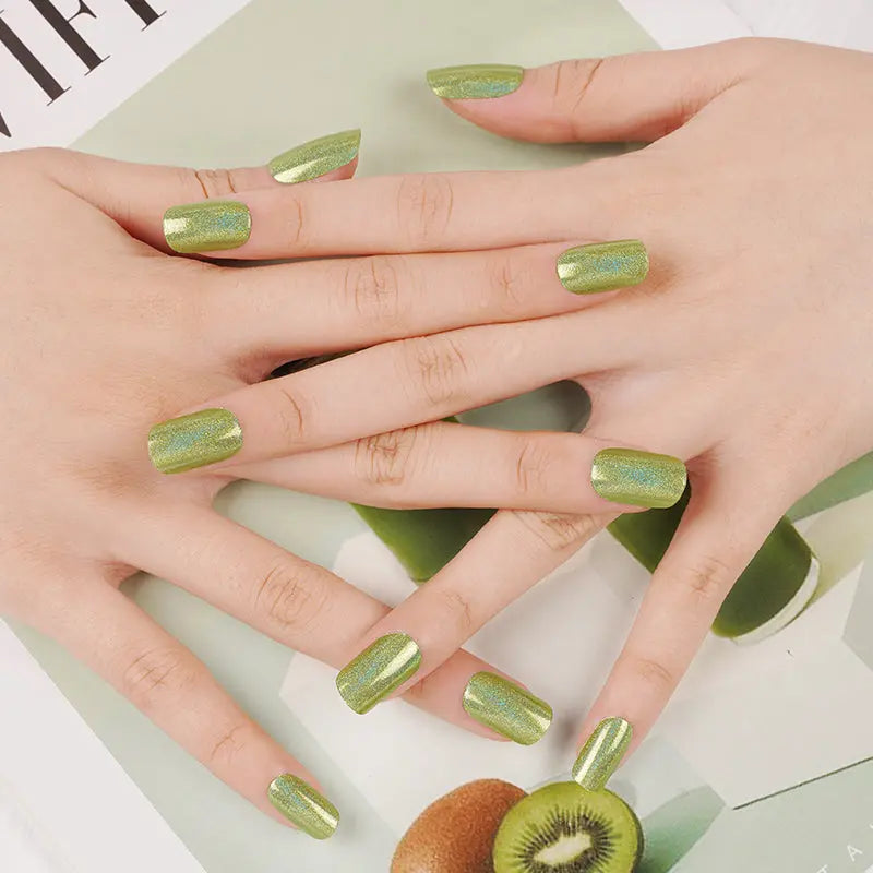 Bulk Order Green Gel Laser Glitter Whoelsale Gel Stickers — Semi-Cured Gel Nail Wraps