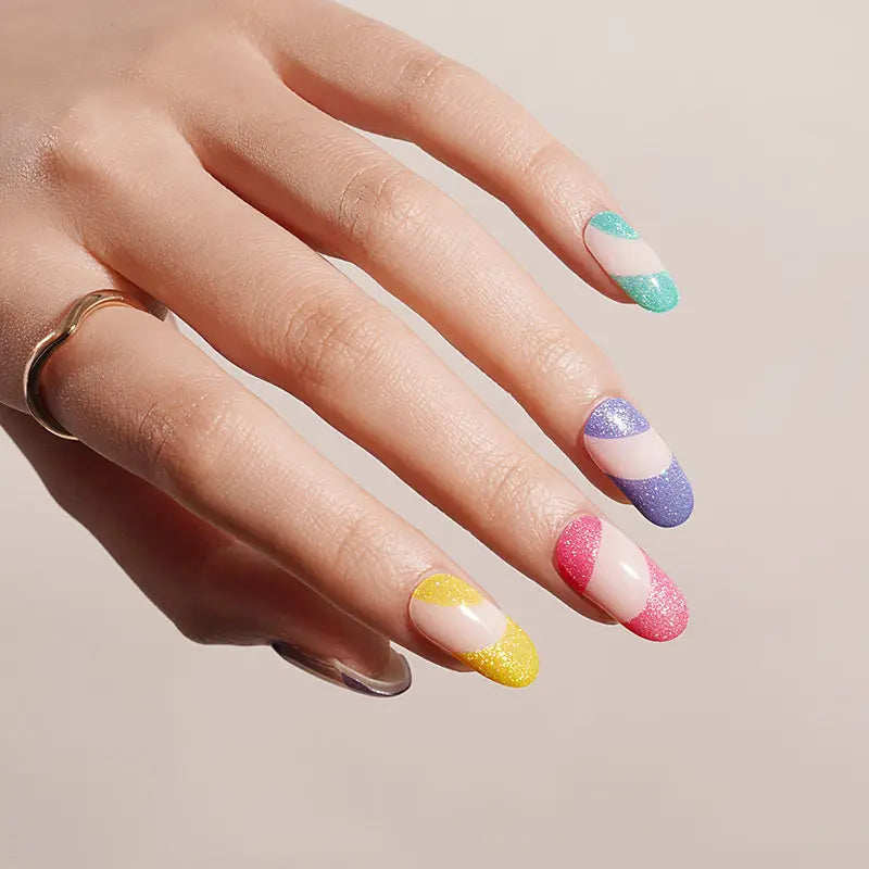 Color Block Glitter Gel & Press-On Strips For Salons & Retailers — Semi-Cured Gel Nail Wraps