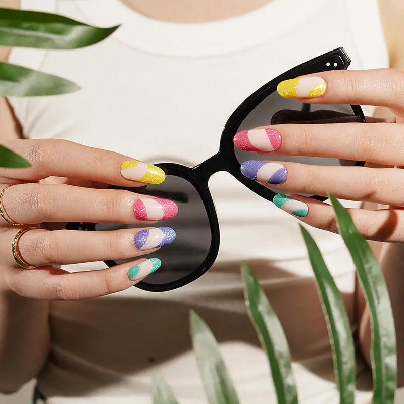 Color Block Glitter Gel & Press-On Strips For Salons & Retailers — Semi-Cured Gel Nail Wraps