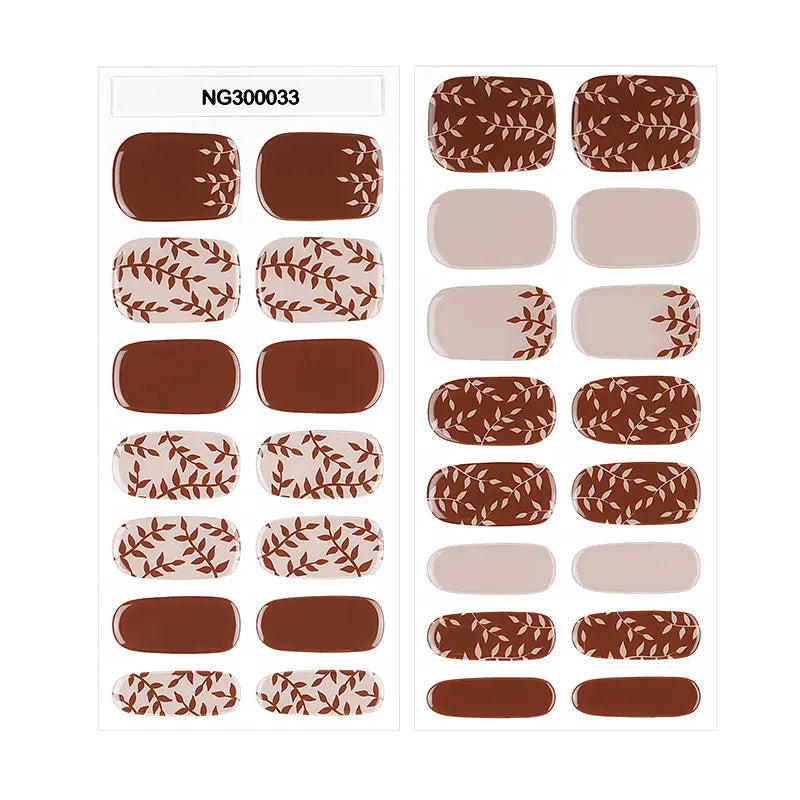 Brown Fall Designs Leaf Strips — Semi-Cured Gel Nail Wraps