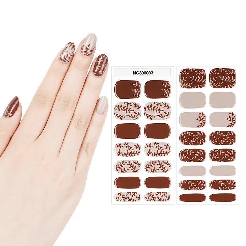 Brown Fall Designs Leaf Strips — Semi-Cured Gel Nail Wraps