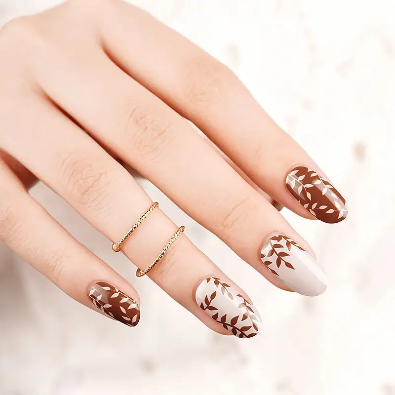 Brown Fall Designs Leaf Strips — Semi-Cured Gel Nail Wraps