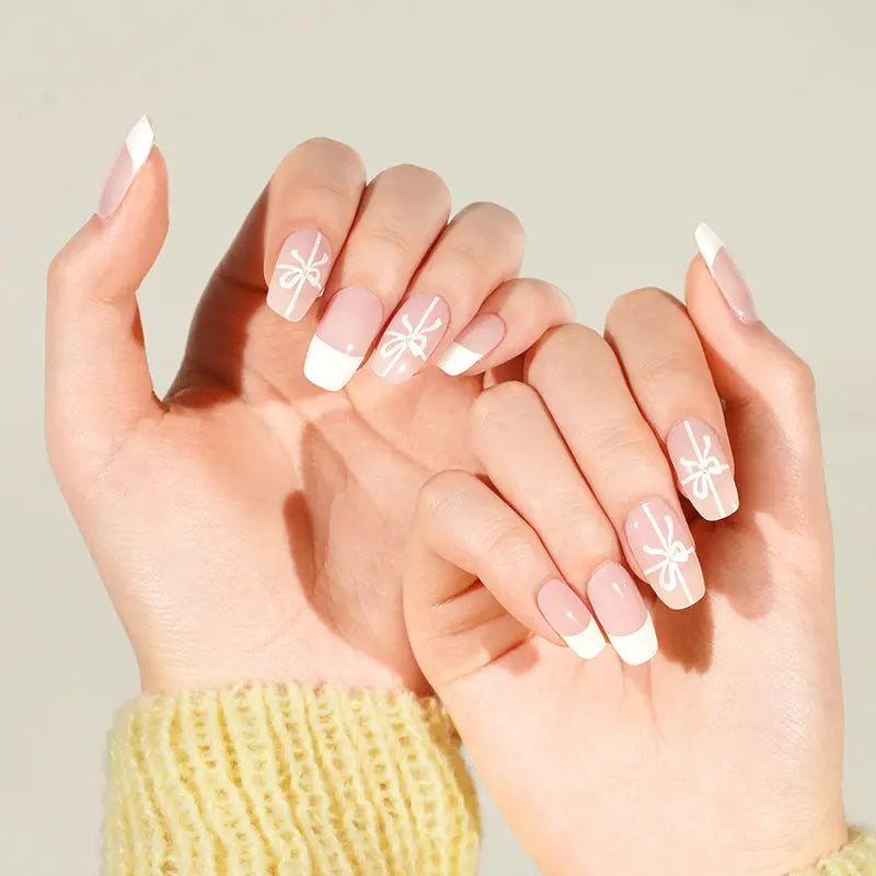 Christmas Bow Designs French Gel Sticker — Semi-Cured Gel Nail Wraps