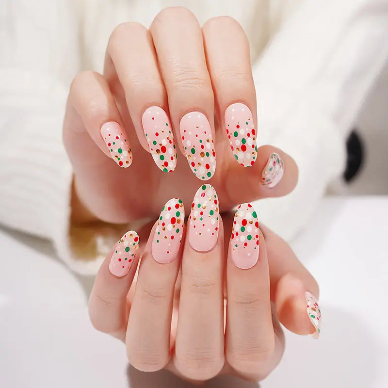 Color-wave-dot Design Christmas Strips — Semi-Cured Gel Nail Wraps
