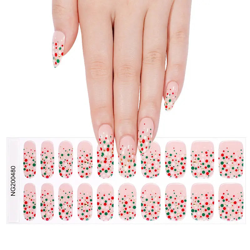 Color-wave-dot Design Christmas Strips — Semi-Cured Gel Nail Wraps
