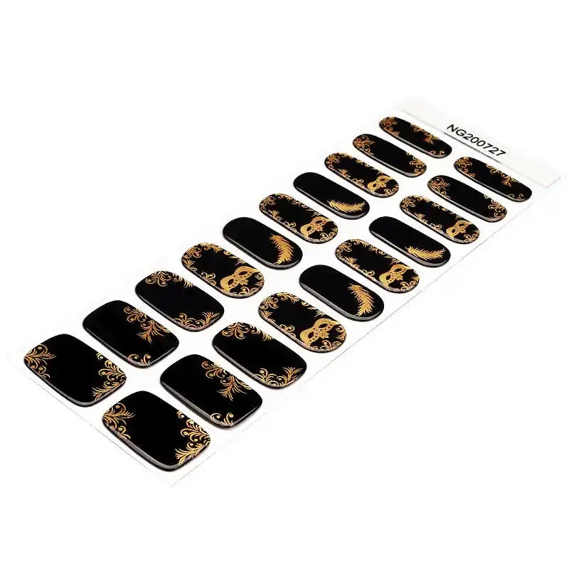 Golden Feather Mask — Semi-Cured Gel Nail Wraps