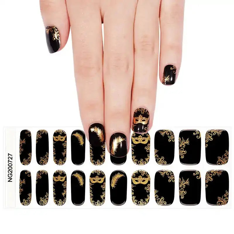 Golden Feather Mask — Semi-Cured Gel Nail Wraps