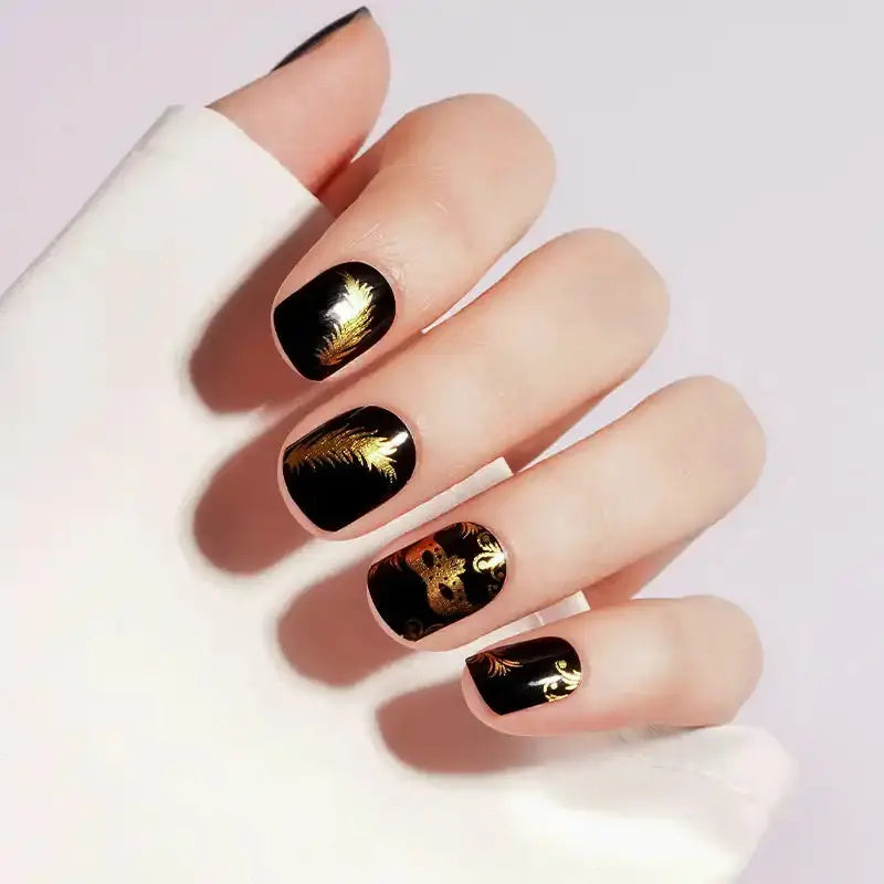 Golden Feather Mask — Semi-Cured Gel Nail Wraps