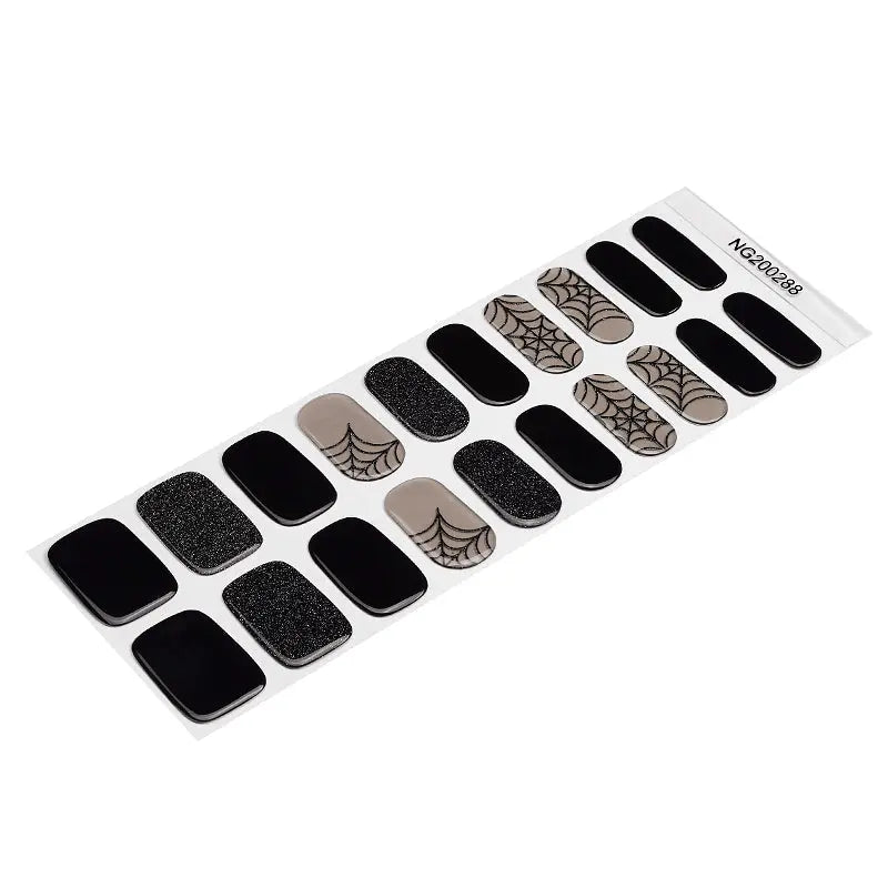 Gel Art Sticker Halloween Black Glitter Color Skull Full Sticker — Semi-Cured Gel Nail Wraps