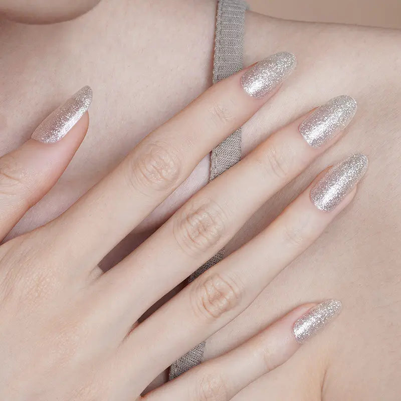 Silver Glitter Nails — Semi-Cured Gel Nail Wraps