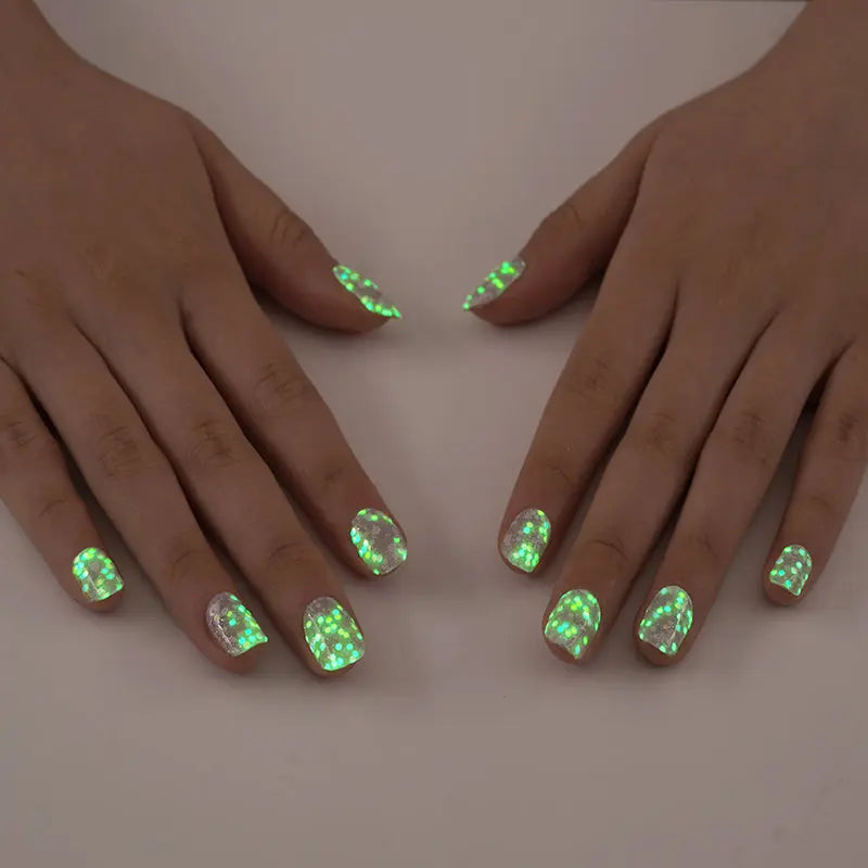 Glow-in-the-Dark Gel Available For Purple Confetti — Semi-Cured Gel Nail Wraps