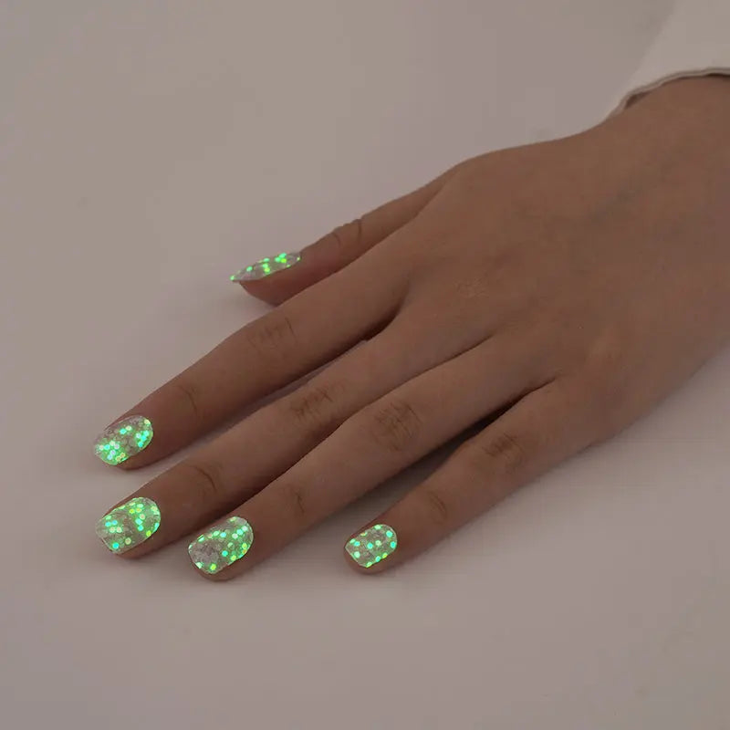 Glow-in-the-Dark Gel Available For Purple Confetti — Semi-Cured Gel Nail Wraps