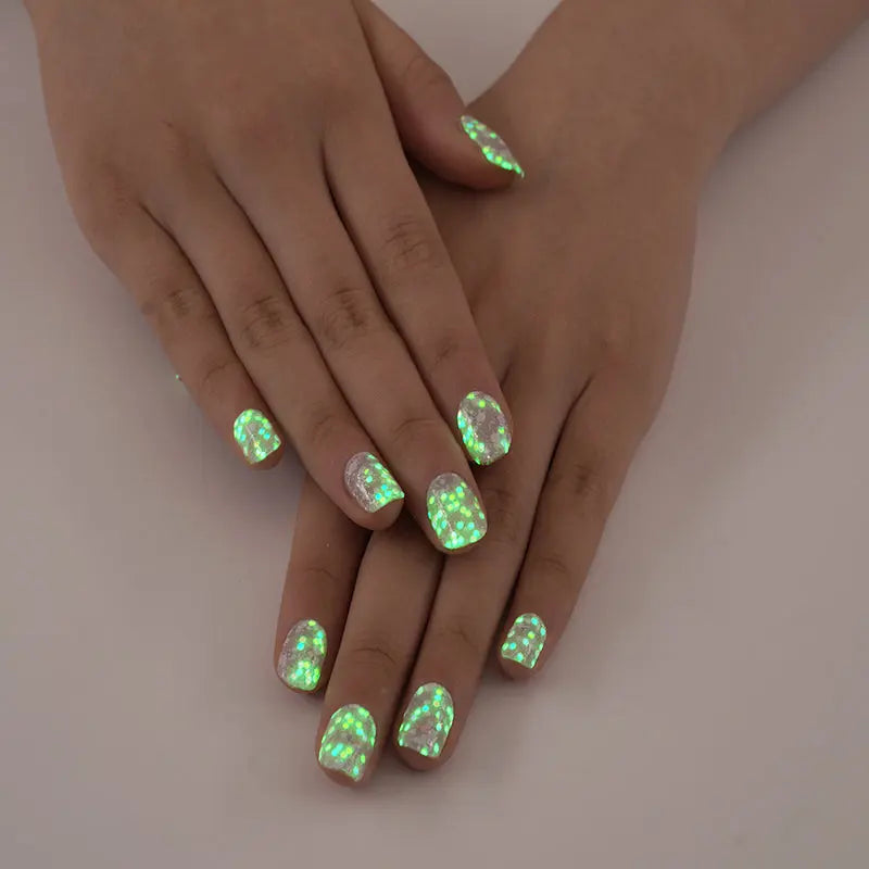 Glow-in-the-Dark Gel Available For Purple Confetti — Semi-Cured Gel Nail Wraps