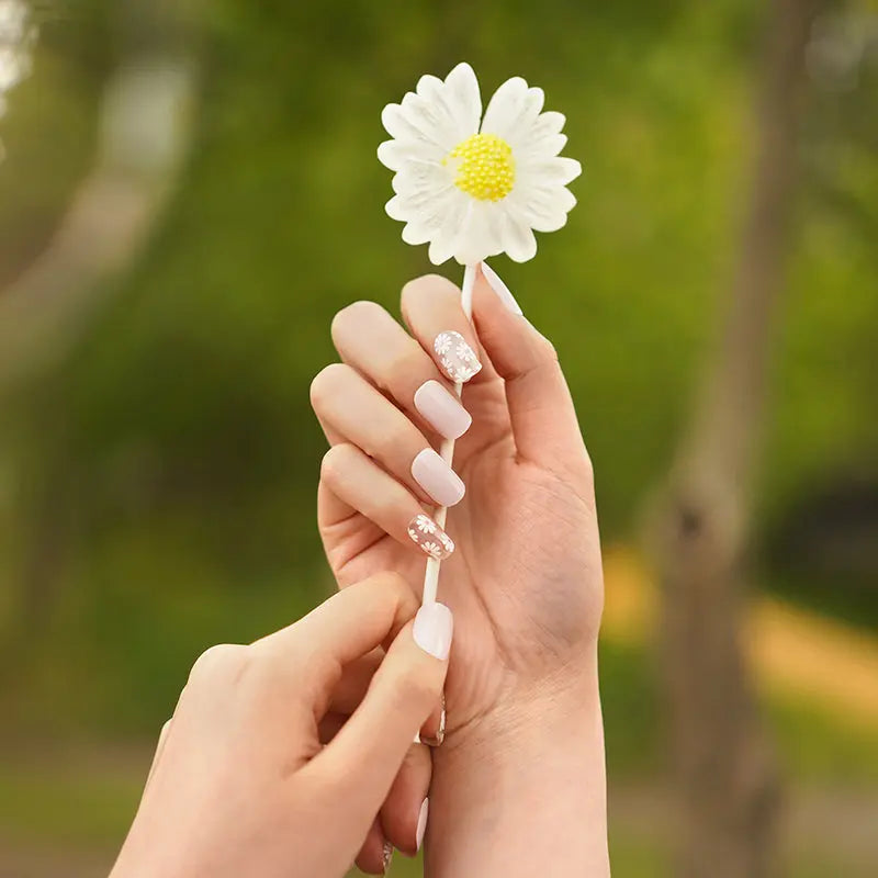Korean Gel Stickers Pink White Flower — Semi-Cured Gel Nail Wraps