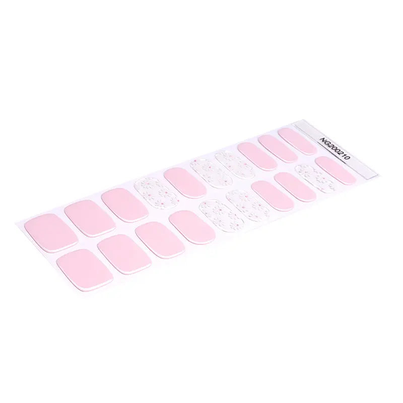 Korean Gel Stickers Pink White Flower — Semi-Cured Gel Nail Wraps