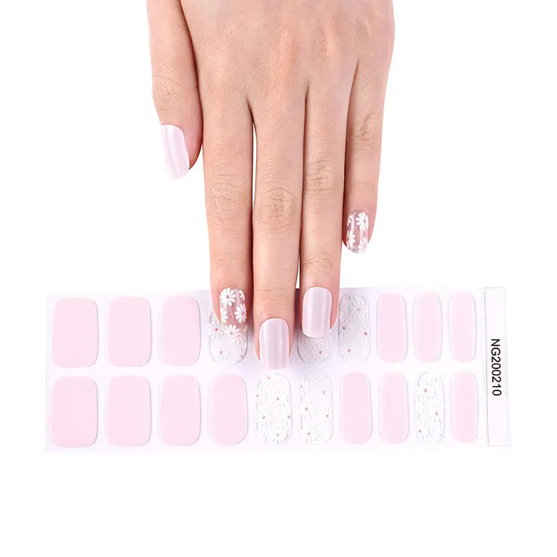 Korean Gel Stickers Pink White Flower — Semi-Cured Gel Nail Wraps