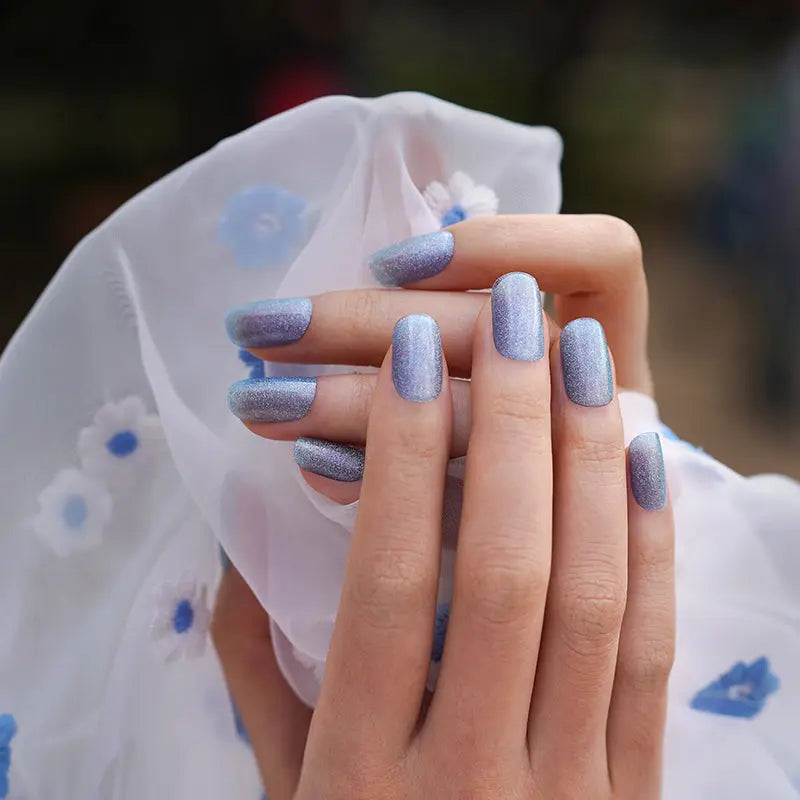 Builder Stickers Gel Bulk Order Blue Cat Eye Manicure — Semi-Cured Gel Nail Wraps