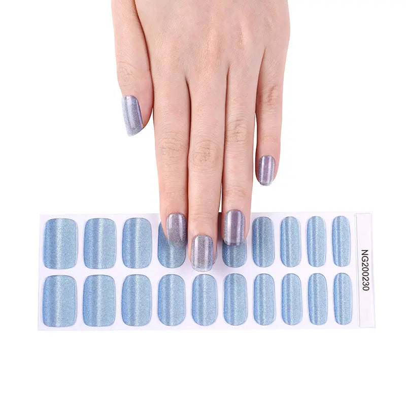 Builder Stickers Gel Bulk Order Blue Cat Eye Manicure — Semi-Cured Gel Nail Wraps