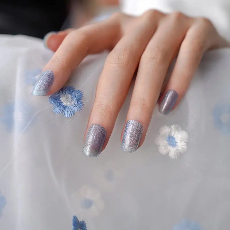 Builder Stickers Gel Bulk Order Blue Cat Eye Manicure — Semi-Cured Gel Nail Wraps