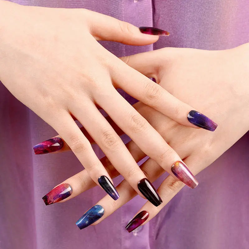 Stickers Semi-Transparent Cat-Eye Nailsviolet Nebula Dreams Art Wraps — Semi-Cured Gel Nail Wraps